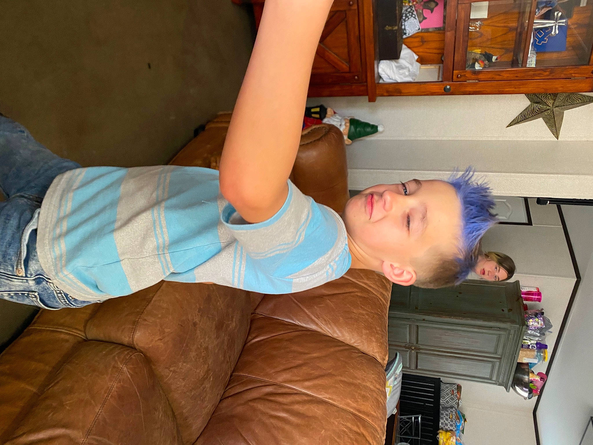 Blake is registered to the contest to win money with this photo: chest, clothing, comfort, elbow, eyelash, finger, fun, happy, human_body, human_leg, joint, knee, leg, person, room, shoulder, t_shirt, textile, thigh, trunk