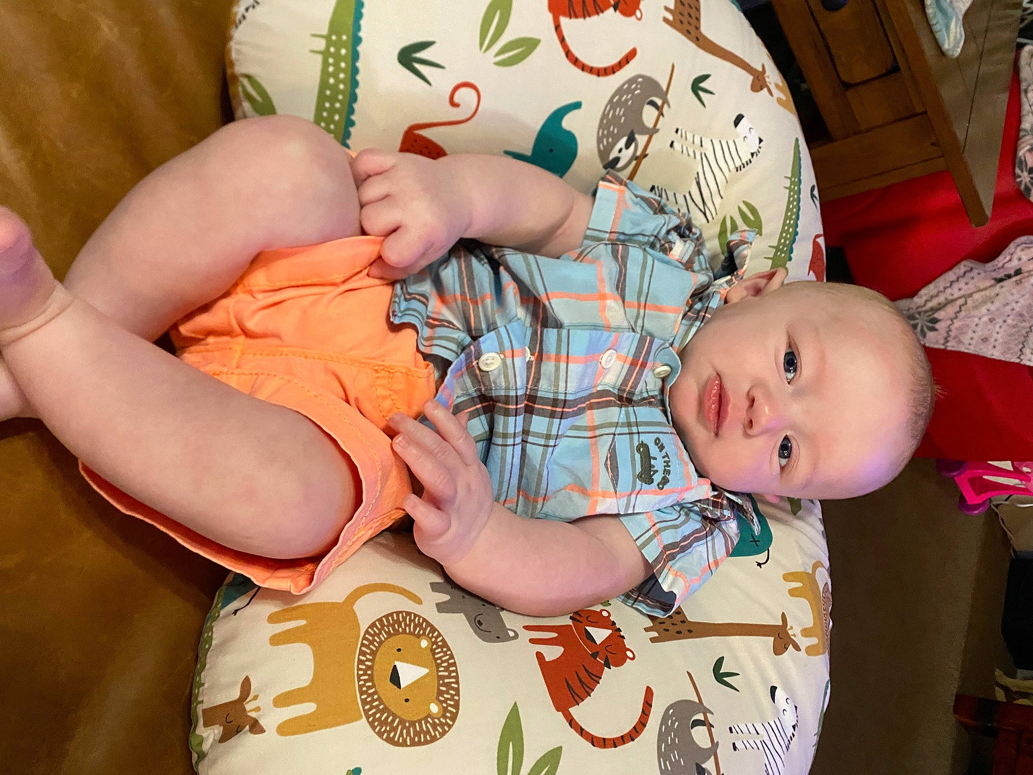 Connor joined the competition — help win amazing prizes! baby, baby_toddler_clothing, cheek, child, comfort, dress, finger, glasses, hairstyle, hand, happy, head, human_body, mouth, nail, person, sitting, skin, textile, thigh