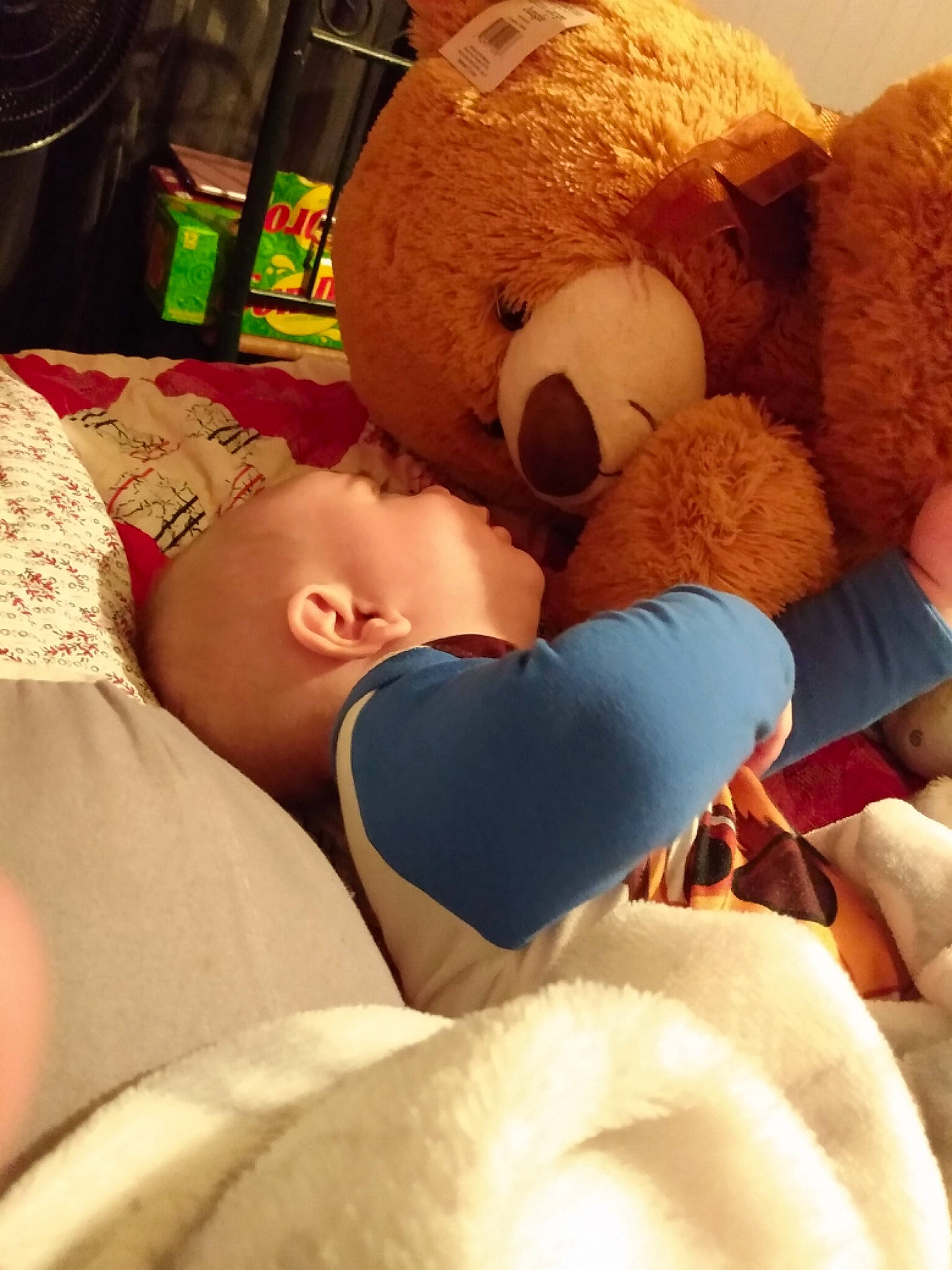 Malakai joined the competition — help win amazing prizes! baby, baby_products, baby_sleeping, baby_toys, bedtime, child, comfort, fur, linens, mammal, person, plush, room, skin, stuffed_toy, teddy_bear, textile, thumb, toddler, toy