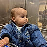 Kenan participe au concours pour gagner de l'argent avec cette photo : toddler, child, denim_jacket, shopping_cart, elevator, reflection, metallic, curious, portrait, baby, casual_clothing, indoor, young_child, candid, hand, face, person, jacket, shopping, store