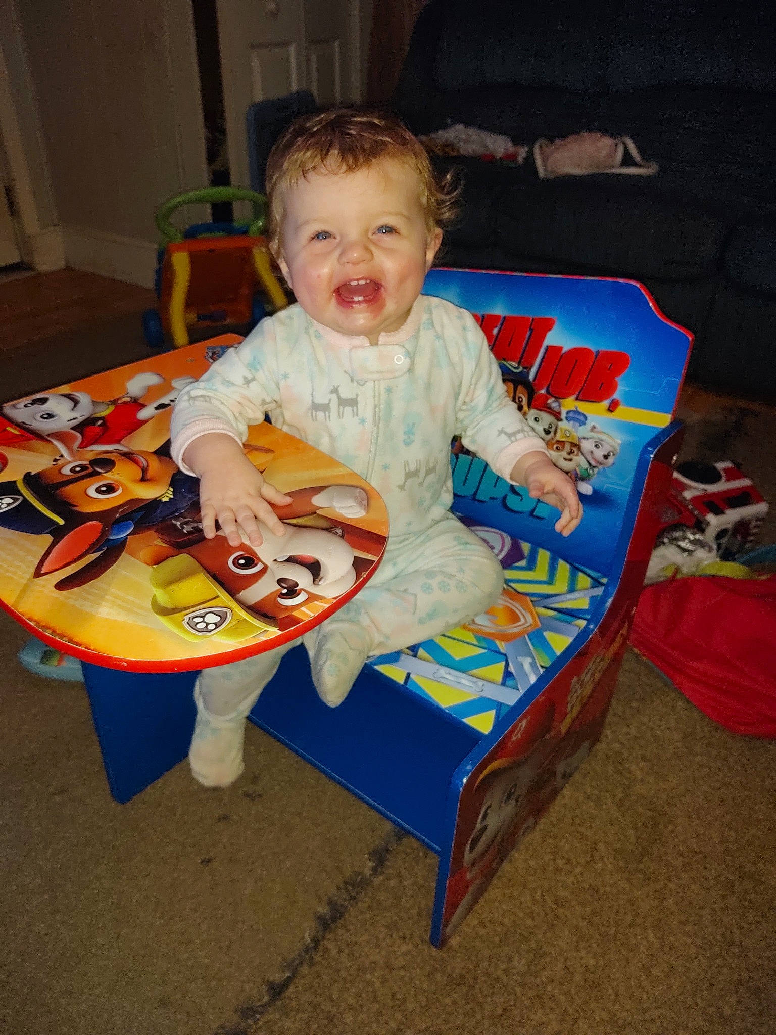 Raegan is registered to the contest to win money with this photo: child, person, play, table, toddler