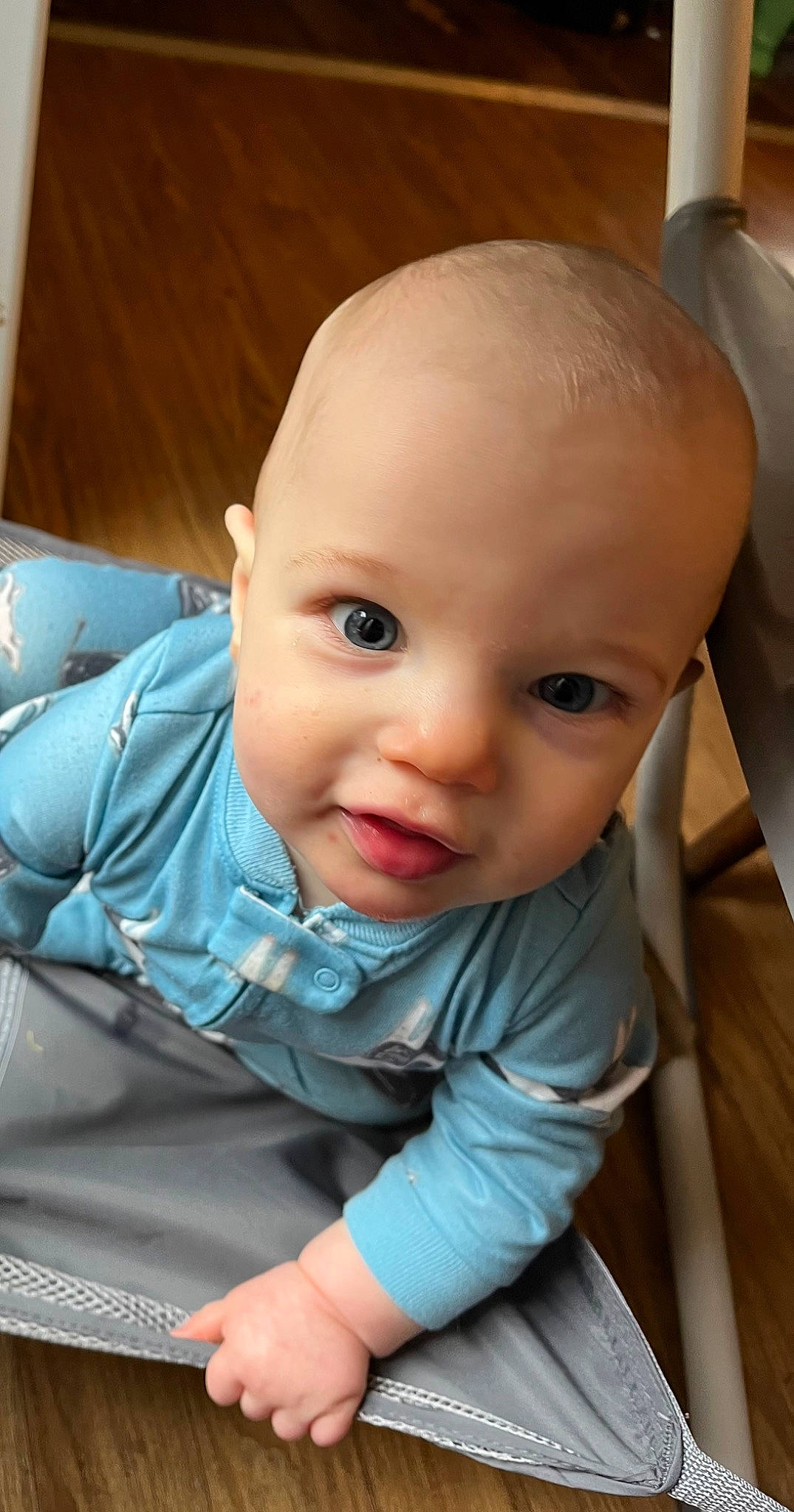 Layne joined the competition — help win amazing prizes! baby, baby_products, baby_toddler_clothing, cheek, child, comfort, eye, flooring, fun, happy, head, nose, person, sitting, skin, sleeve, smile, toddler, vacation, wood