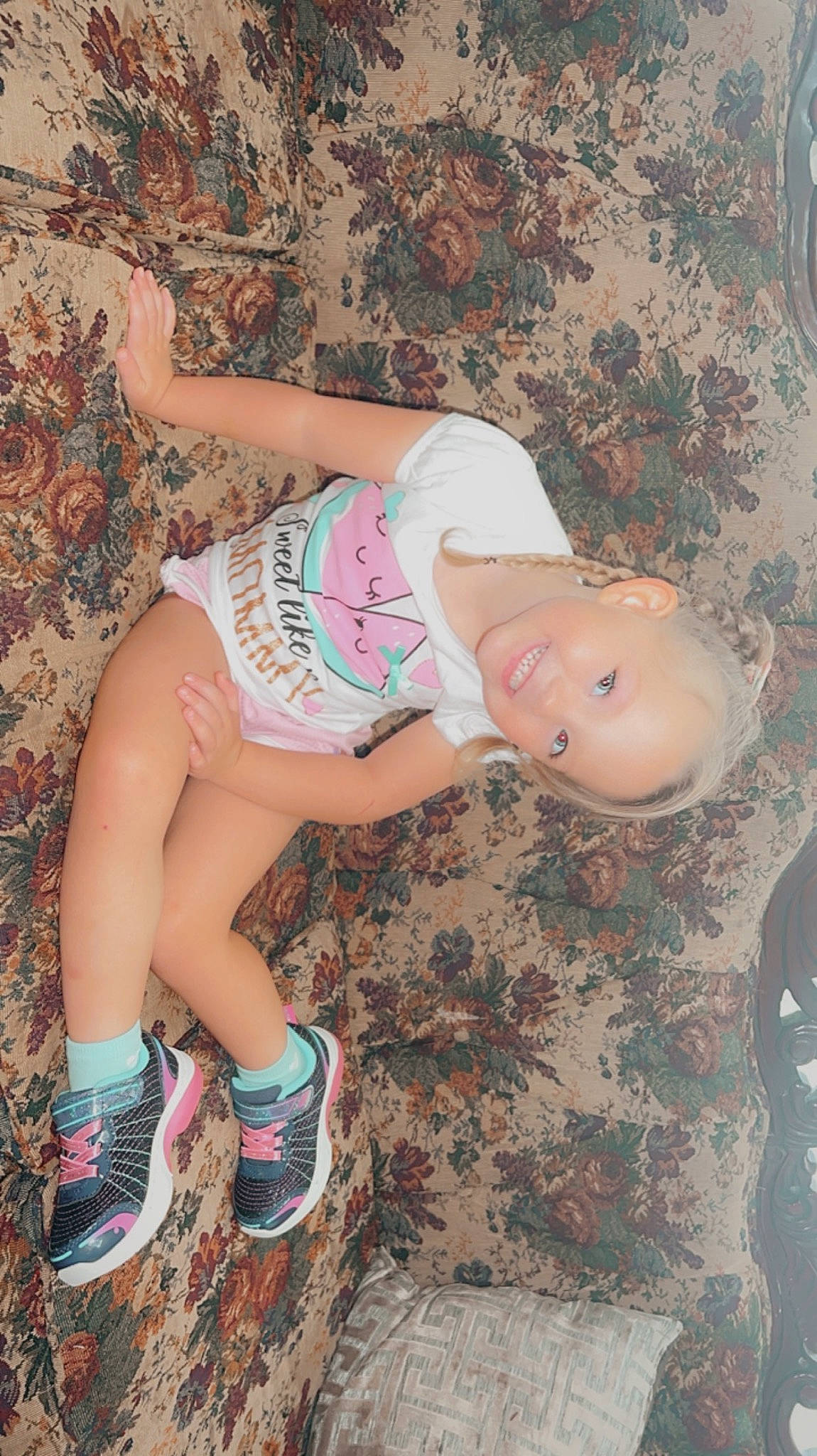 Kinsley joined the competition — help win amazing prizes! abdomen, chest, cool, foot, glasses, happy, human_body, human_leg, joint, joy, knee, leg, long_hair, pattern, person, pink, shoe, shorts, smile, thigh