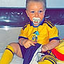 Blueboy a rejoint le concours — aidez-le/la à gagner de superbes lots ! toddler, child, pacifier, yellow_socks, yellow_shirt, blue_stripes, plush_toy, sitting, indoors, white_background, bracelet, blue_eyes, shorts, hair_slicked_back, toy, cute, portrait, baby, sportswear, couch