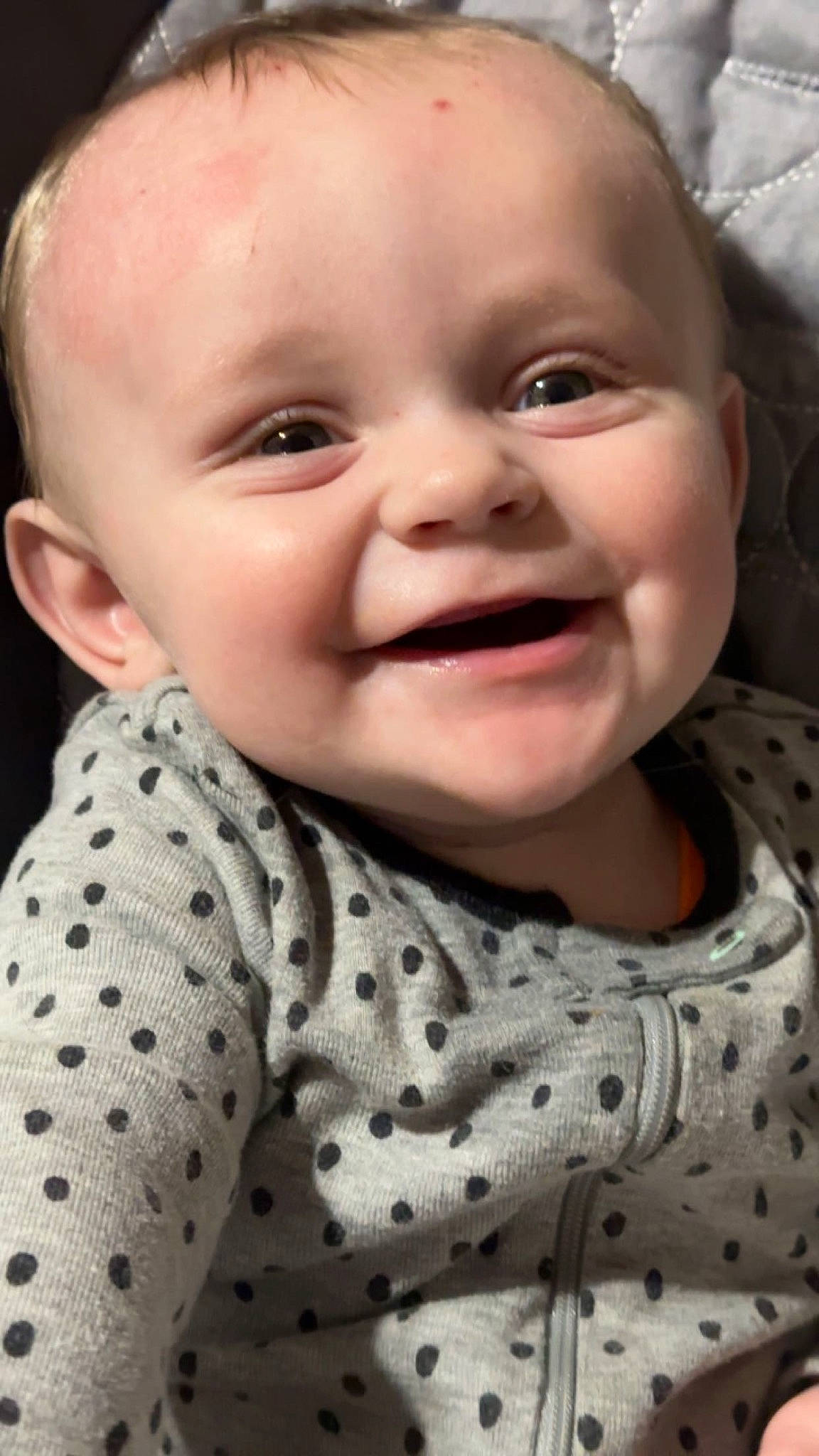 Brantley is registered to the contest to win money with this photo: baby, baby_laughing, baby_toddler_clothing, cheek, child, collar, face, facial_expression, fun, happy, iris, joy, lip, nose, organ, pattern, person, skin, sleeve, smile
