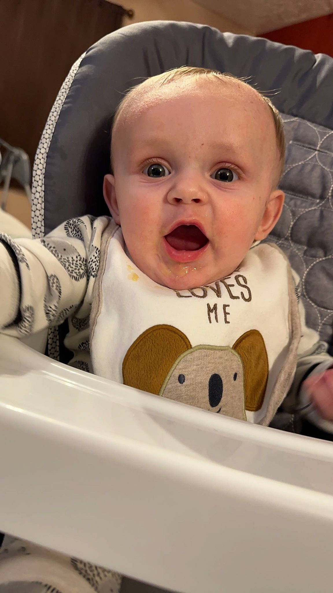 Brantley is registered to the contest to win money with this photo: baby, baby_products, baby_safety, baby_sleeping, baby_toddler_clothing, cheek, child, comfort, facial_expression, fun, hairstyle, happy, infant_bed, iris, mouth, nose, person, room, skin, smile