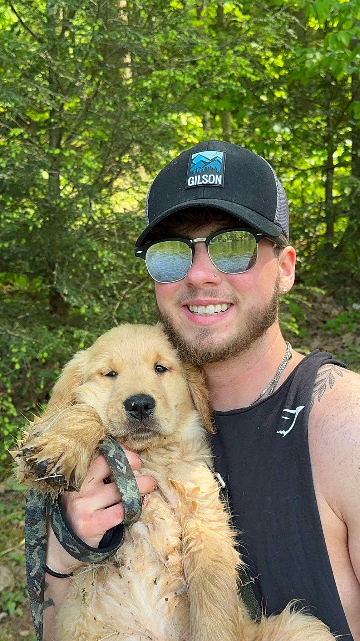 Simba joined the competition — help win amazing prizes! baseball_cap, beard, cap, carnivore, companion_dog, dog, dog_breed, eyewear, fun, glasses, goggles, hat, plant, recreation, smile, sunglasses, t_shirt, tree, vest, vision_care