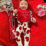 Kaela Sabine joined the competition — help win amazing prizes! baby, bib, blanket_texture, chocolate_box, footed_pajamas, headband, heart_onesie, heart_pattern, holiday_gift, indoor_setting, joyful_expression, kitkat_box, packaged_candy, plush_texture, portrait, red_blanket, red_bow, smiling, valentine_balloon, valentine_theme