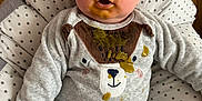 Gabriel participe au concours pour gagner de l'argent avec cette photo : baby, infant, food, messy, face, onesie, clothing, cushion, star_pattern, expression, surprised, sitting, cute, indoors, child, smudged_food, fabric, soft_toys, home, portrait