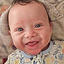 baby, smiling, blue_eyes, face, infant, onesie, clothing, cute, happy, portrait, child, young, skin, hair, mouth, tongue, indoors, closeup, expression, person