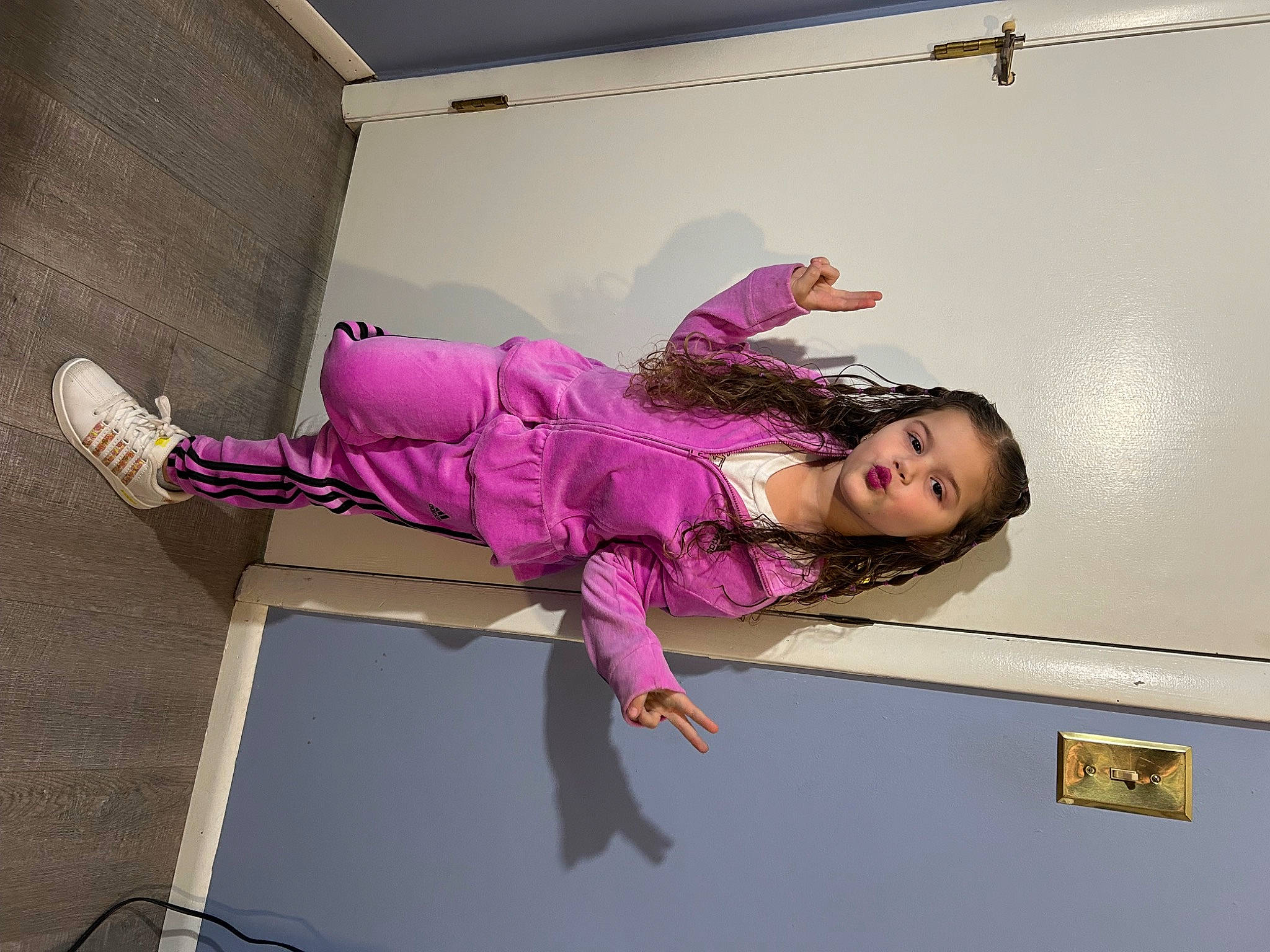 Amiyah is registered to the contest to win money with this photo: child, comfort, fun, happy, knee, leisure, magenta, person, pink, purple, room, thigh, toddler