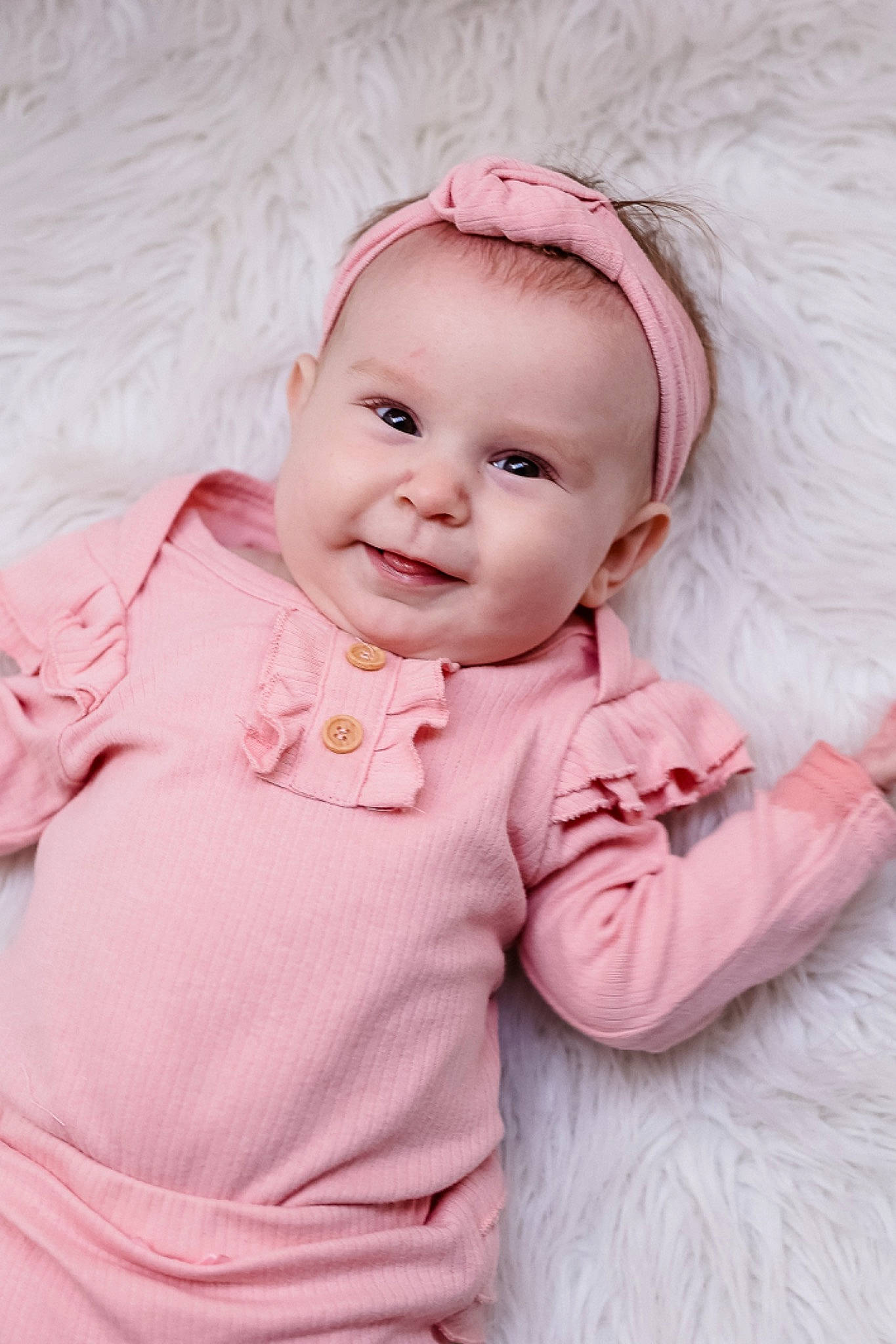 Eliza joined the competition — help win amazing prizes! baby, baby_toddler_clothing, cheek, child, comfort, fashion_accessory, fur, happy, joy, laugh, linens, lip, magenta, pattern, peach, person, pink, portrait_photography, skin, sleeve