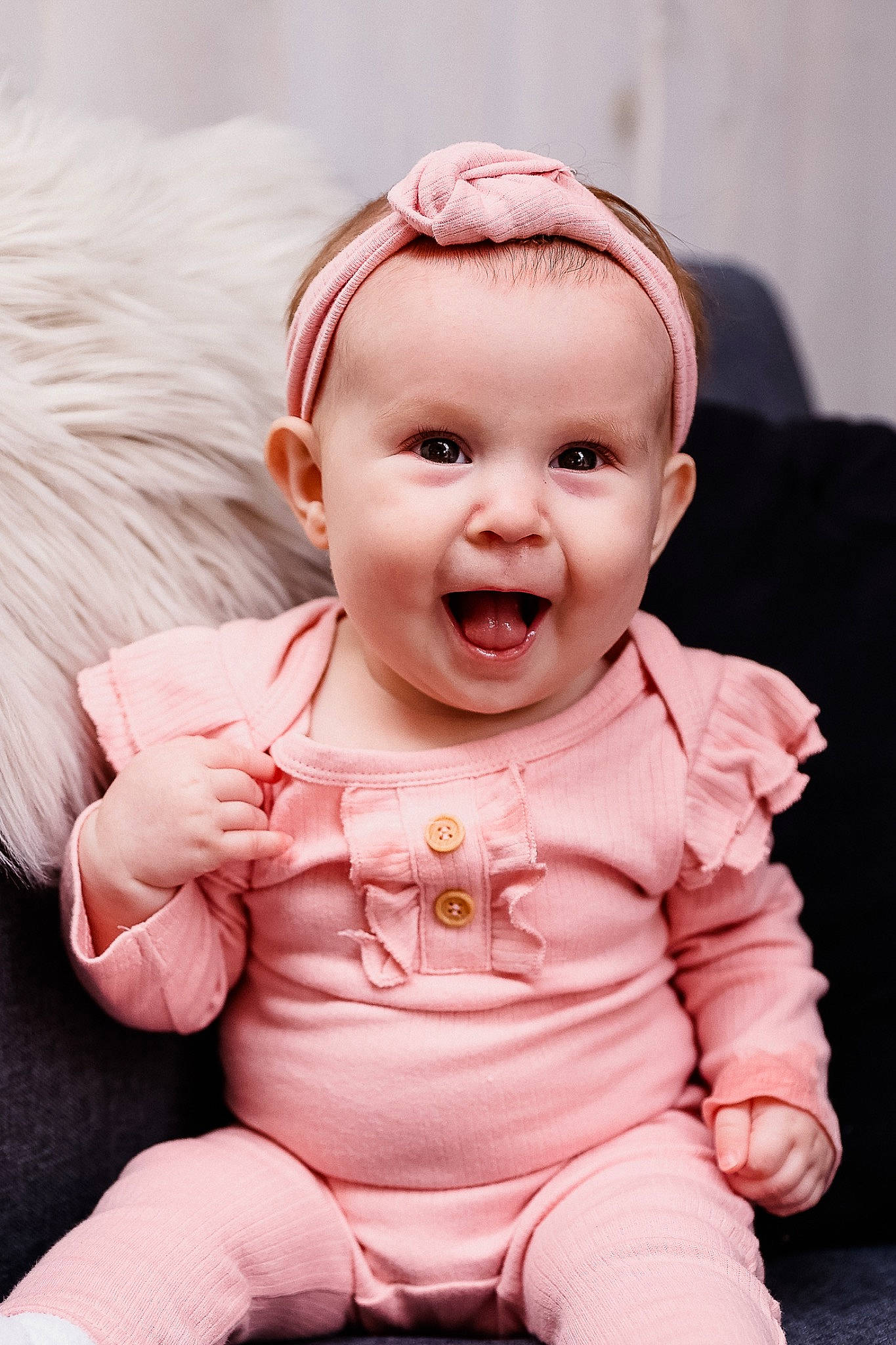 Eliza joined the competition — help win amazing prizes! baby, baby_toddler_clothing, cheek, chin, dress, eye, flash_photography, fun, gesture, happy, head, iris, lip, mouth, nose, person, pink, skin, sleeve, smile