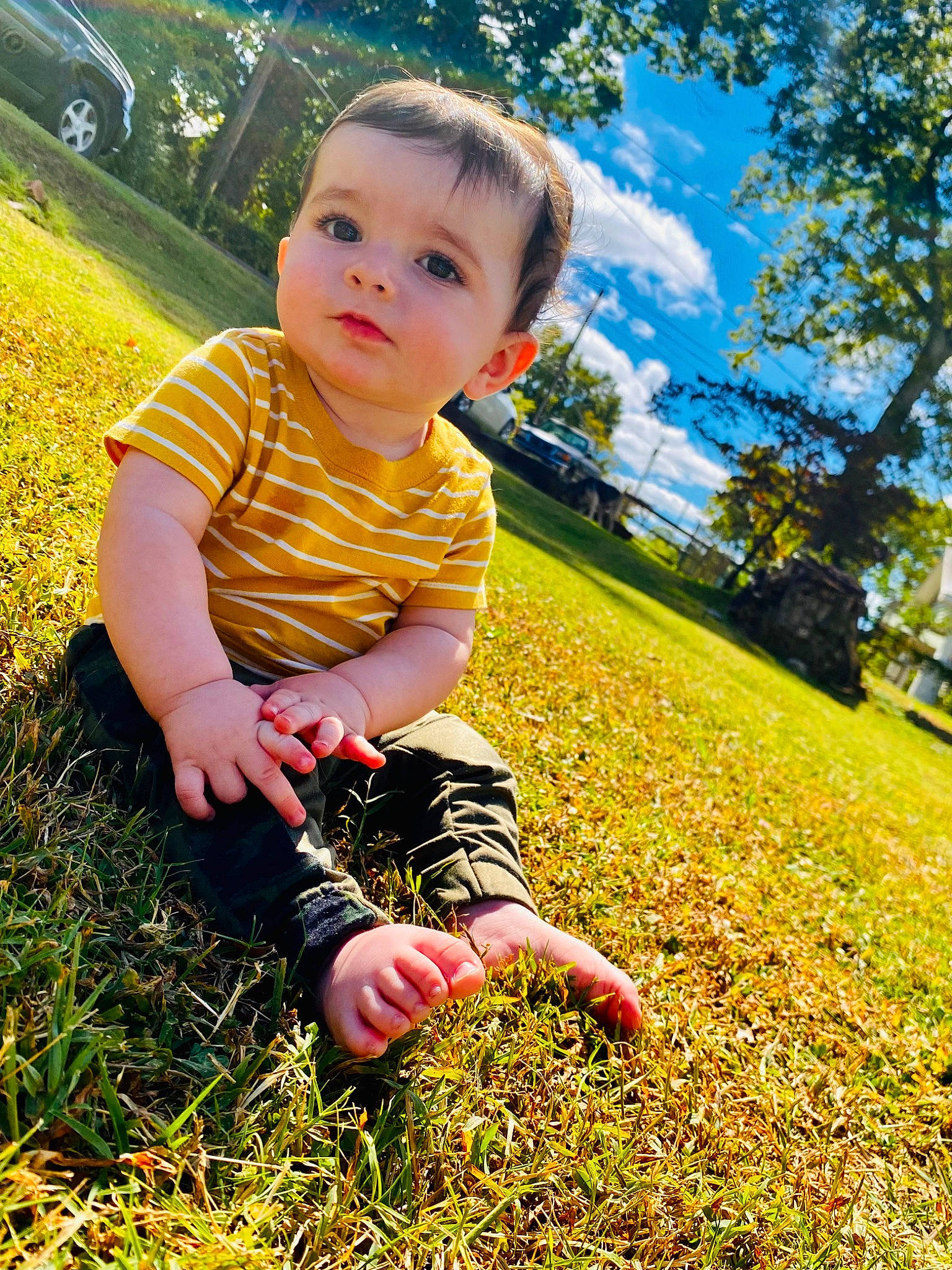 Damon joined the competition — help win amazing prizes! baby, baby_toddler_clothing, cloud, finger, flash_photography, fun, grass, grass_family, grassland, green, hand, happy, lawn, leisure, meadow, people_in_nature, person, plant, sky, toddler