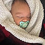 baby, sleeping, pacifier, blanket, cozy, wrapped, infant, closeup, face, child, soft, warm, comfort, indoor, resting, cute, peaceful, young, portrait, head