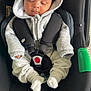 baby, black, car_seat, child, clothing, cozy, cute, gray, hoodie, indoors, infant, mittens, nap, peaceful, person, safety, seatbelt, sleeping, soft, young
