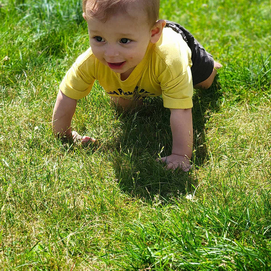 Zayne joined the competition — help win amazing prizes! baby, babycrawling, crawling, face, field, grass, grassland, head, lawn, nature, outdoors, person, photography, plant, portrait