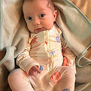 Knox joined the competition — help win amazing prizes! baby, blanket, child, clothing, comfort, cozy, cute, eyes, face, hands, indoor, infant, legs, newborn, onesie, person, portrait, skin, sleepwear, soft