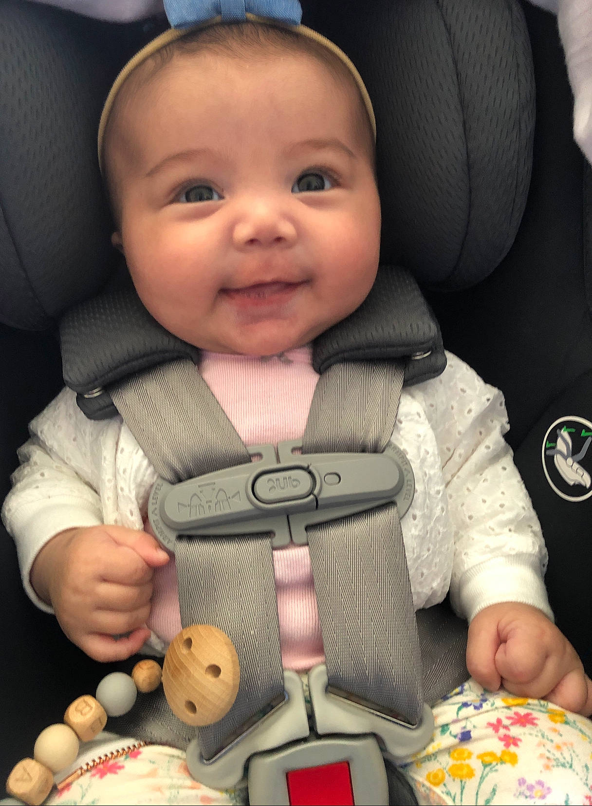 Nora joined the competition — help win amazing prizes! auto_part, baby, baby_in_car_seat, baby_products, car_seat, cheek, child, head, person, play, product, seat_belt, skin, toddler, toy