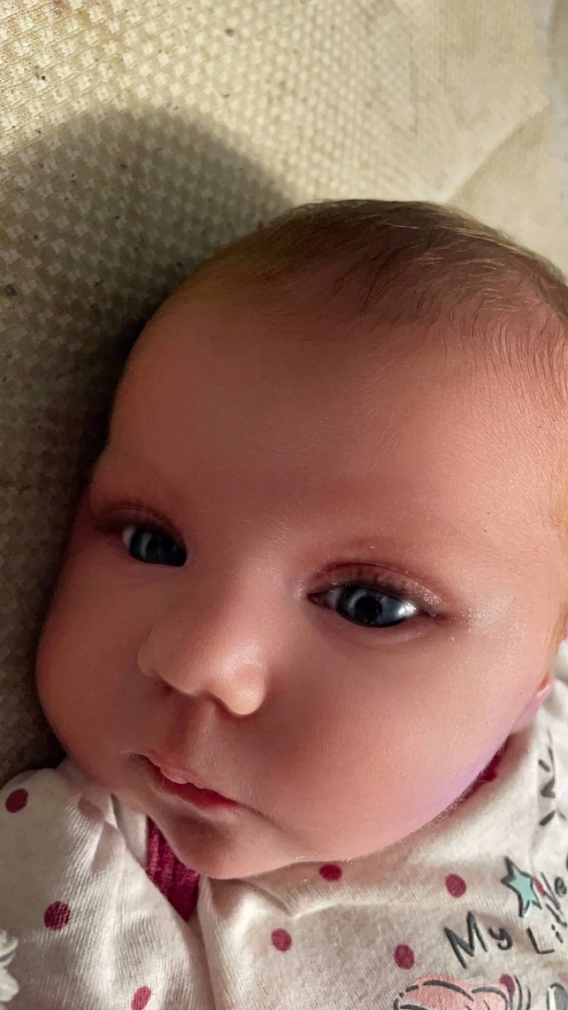 Aspyn joined the competition — help win amazing prizes! baby, baby_toddler_clothing, cheek, child, chin, close_up, ear, eye, eyebrow, eyelash, face, forehead, human, iris, lip, mouth, nose, person, pink, skin