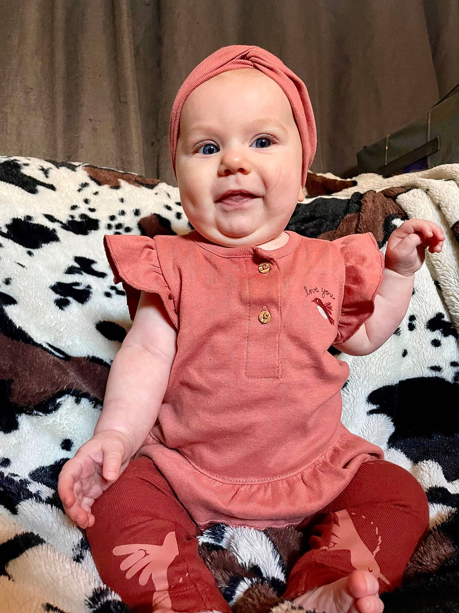 Aspyn is registered to the contest to win money with this photo: baby, baby_toddler_clothing, cap, cheek, chin, cool, eye, face, happy, head, headgear, human_body, lip, outerwear, person, pink, skin, sleeve, smile, textile