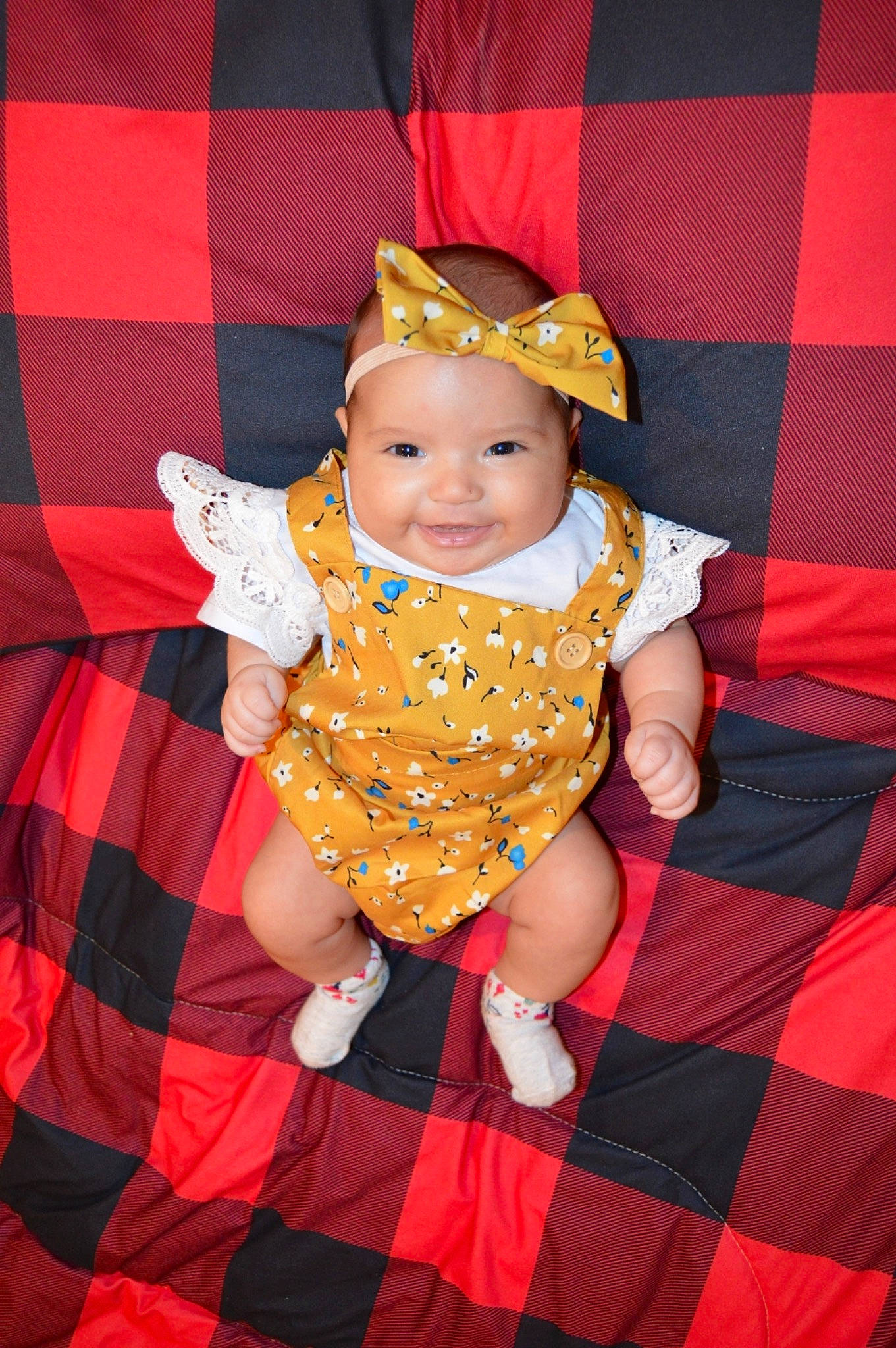 Stephanie joined the competition — help win amazing prizes! baby, child, fun, headwear, joy, pattern, person, photography, red, textile, toddler, toy, yellow