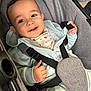 baby, child, smiling, hoodie, stroller, seatbelt, happy, infant, black_hair, clothing, casual, closeup, portrait, baby_boy, cute, sitting, comfortable, indoor, face, person