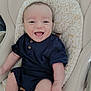 animal_print, baby, baby_chair, baby_face, blue_outfit, child, clothing, comfort, cute, happy, indoor, infant, joyful, pattern, portrait, seat, sitting, small_child, smiling, young