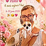 Nina participe au concours pour gagner de l'argent avec cette photo : woman, dog, chihuahua, glasses, tattoo, bracelet, balloon, pink, flowers, roses, celebration, birthday, portrait, smile, pet, holding, face, background, decoration, festive