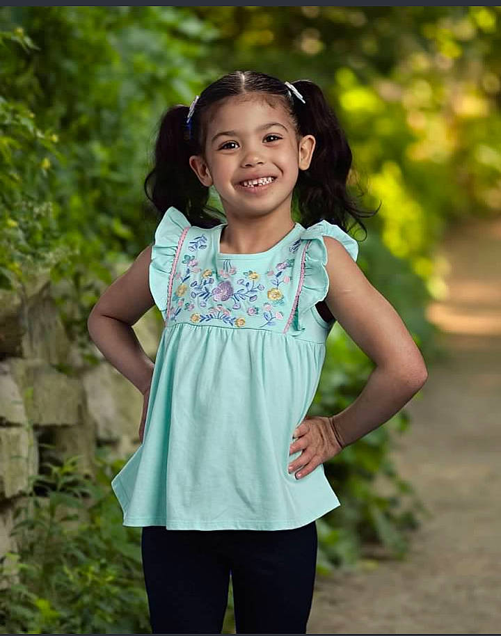 Annamarie is registered to the contest to win money with this photo: baby_toddler_clothing, day_dress, eye, face, gesture, grass, hair, happy, head, human_body, joy, neck, one_piece_garment, outerwear, people_in_nature, person, plant, shoulder, sleeve, smile