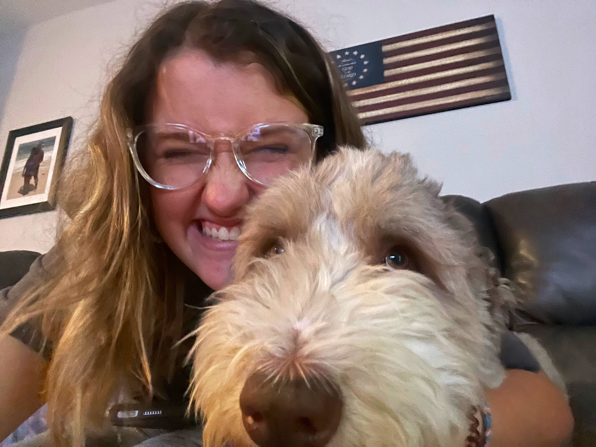 Maggie-mae joined the competition — help win amazing prizes! canidae, carnivore, comfort, companion_dog, dog, dog_breed, ear, eyewear, fur, glasses, happy, iris, picture_frame, selfie, smile, snout, sporting_group, toy_dog, vision_care, working_animal