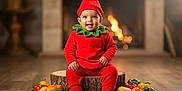 Krishika is registered to the contest to win money with this photo: baby, child, colorful_peppers, costume, cute, fireplace, floor, green_pepper, hat, indoor, orange_pepper, pepper, portrait, red, red_pepper, sitting, smiling, warm_lighting, wooden_stump, yellow_pepper