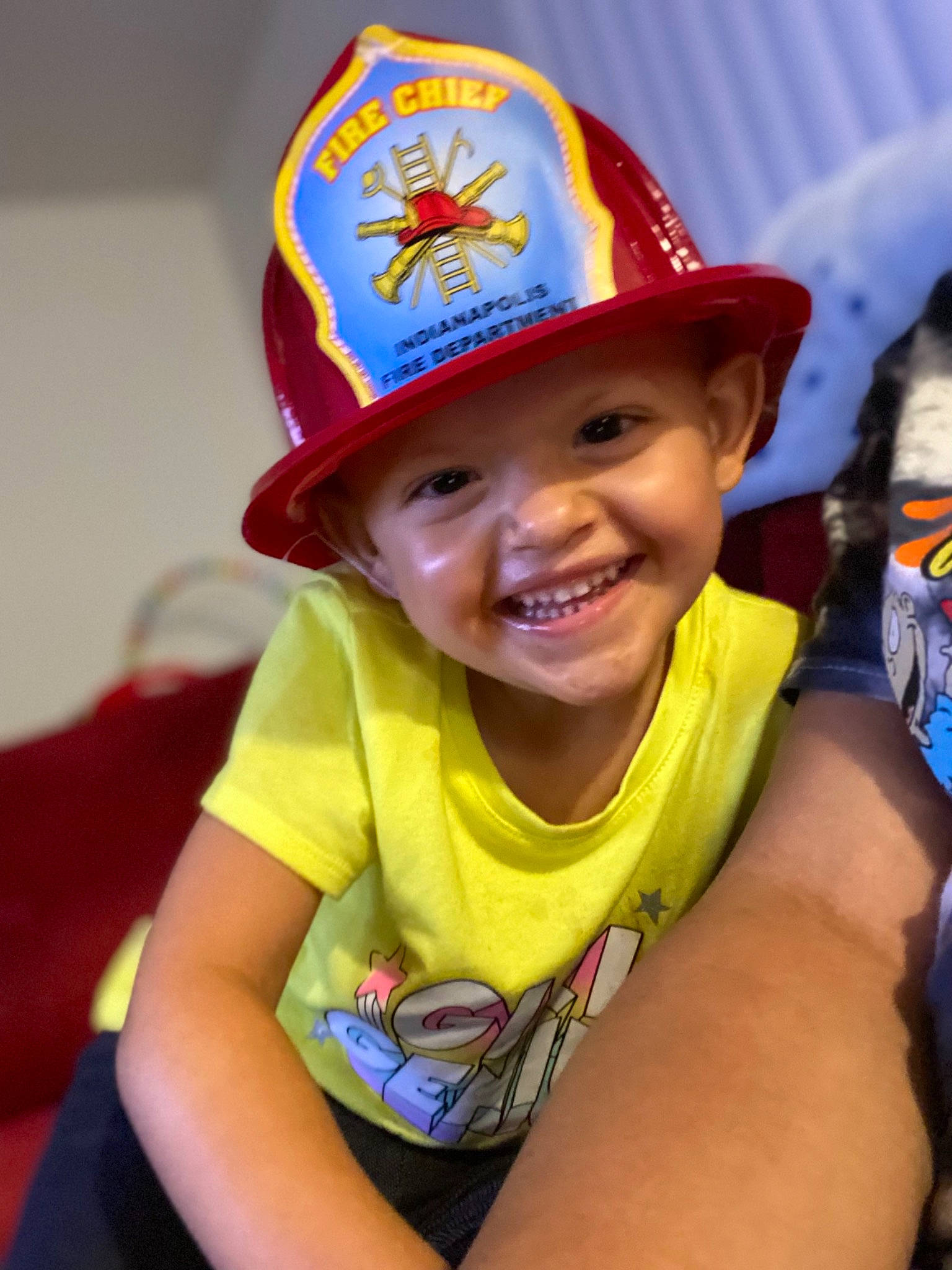 Kinsley joined the competition — help win amazing prizes! baseball_cap, cap, child, chin, costume_hat, electric_blue, event, fashion_accessory, fun, happy, hat, headgear, headwear, helmet, joy, leisure, person, personal_protective_equipment, recreation, smile