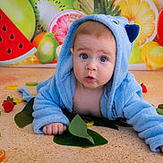 Léonn participe au concours pour gagner de l'argent avec cette photo : baby, blue_hoodie, child, cute, face, fruit, green_leaves, indoor, kiwi, lemon, orange, photography, portrait, red_strawberry, sitting, surprised, toddler, watermelon, yellow, young_child