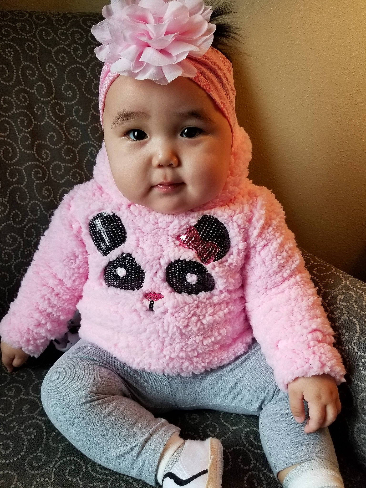 Rachael Johnson is registered to the contest to win money with this photo: baby, baby_toddler_clothing, beanie, cheek, child, clothing, ear, fur, headgear, headwear, knit_cap, lip, outerwear, person, pink, toddler, wool