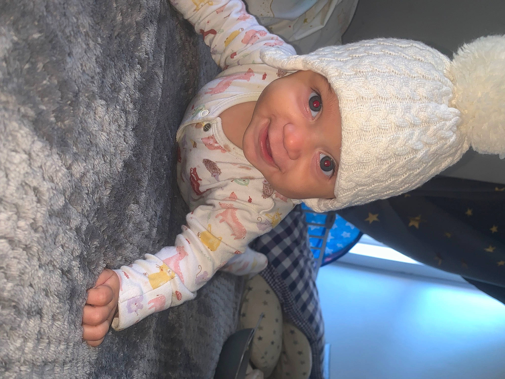 Eva joined the competition — help win amazing prizes! baby, baby_products, baby_toddler_clothing, cheek, child, comfort, eye, finger, fur, hand, hat, head, headwear, joy, linens, nose, person, skin, thumb, toddler