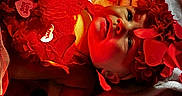 Everleigh is registered to the contest to win money with this photo: baby, blanket, child, closeup, costume, eyes, fabric, face, flower_crown, headband, heart_shape, infant, lying_down, mouth, portrait, red, rose_petals, skin, soft_texture, valentines