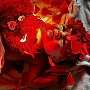 Everleigh joined the competition — help win amazing prizes! adorable, baby, blanket, child, closeup, costume, decorative_petals, face, festive, flower_headband, hands, heart_shape, infant, lying_down, plush_texture, portrait, red_clothing, rose_petals, soft_lighting, valentine_candy