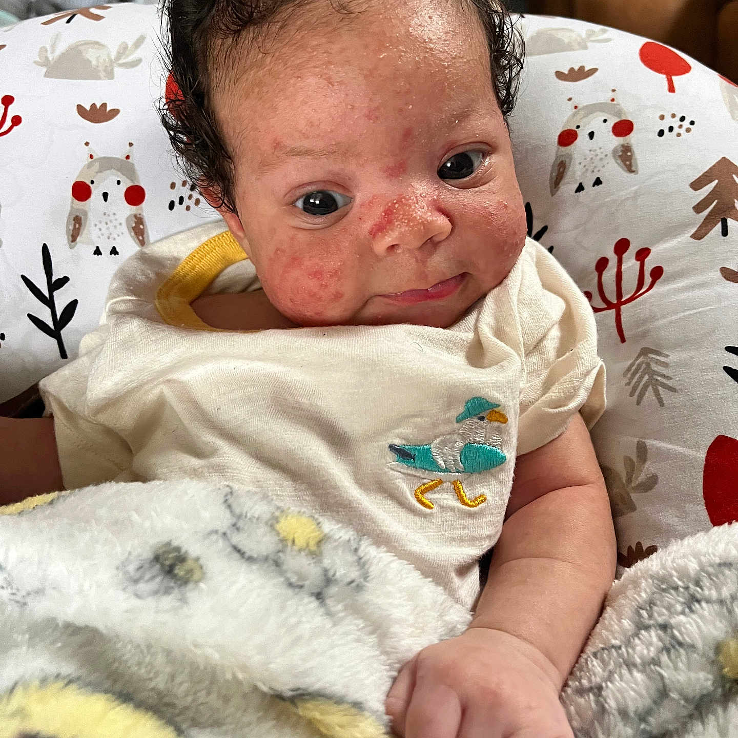 Caelan joined the competition — help win amazing prizes! architecture, baby, blanket, bodypart, building, clothing, couch, cushion, face, finger, furniture, hand, head, homedecor, newborn, person, photography, portrait, quilt, t_shirt