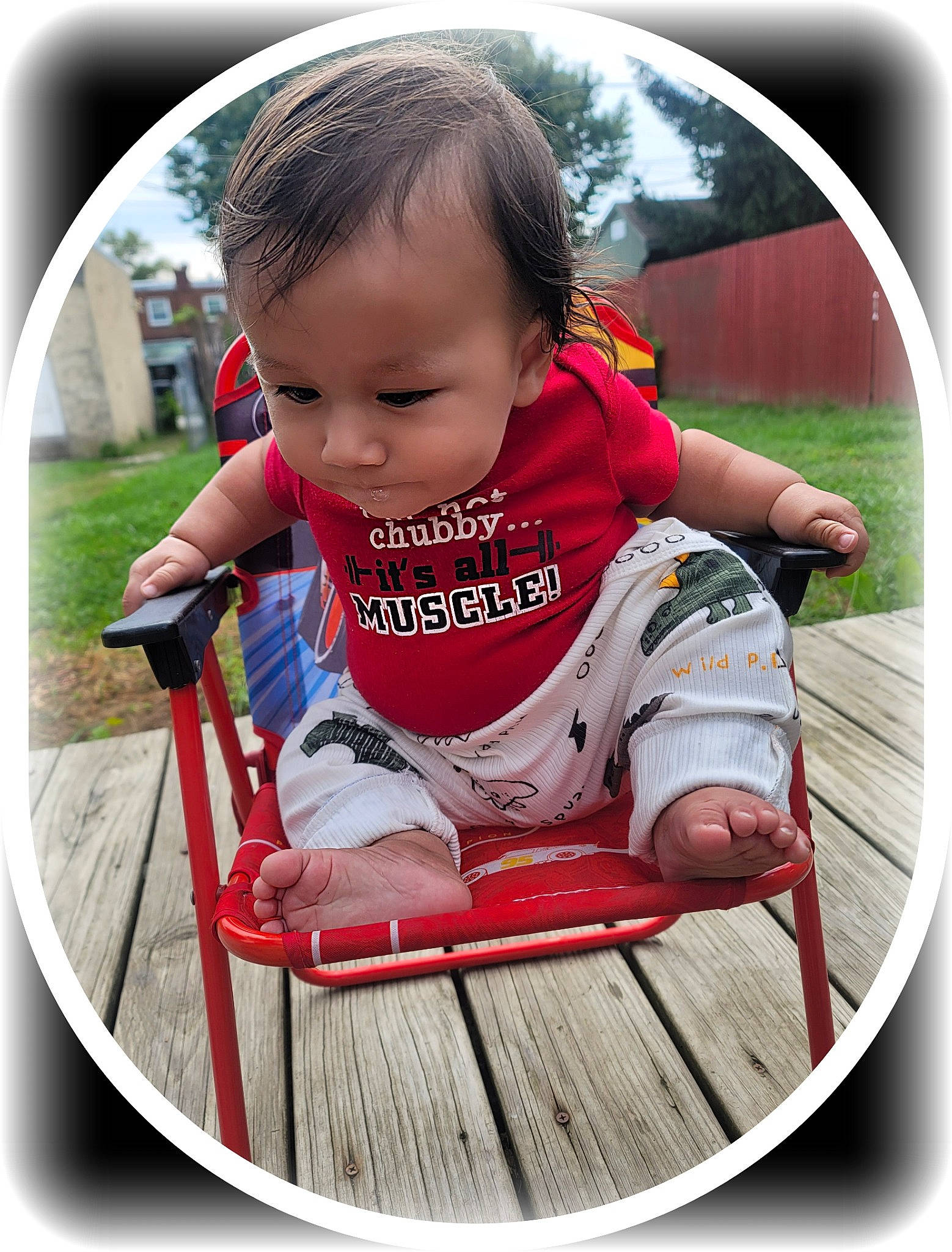 Kyu is registered to the contest to win money with this photo: baby, baby_carriage, baby_products, baby_toddler_clothing, chair, child, circle, comfort, grass, happy, leisure, person, plant, product, recreation, sitting, snapshot, swing, tire, toddler