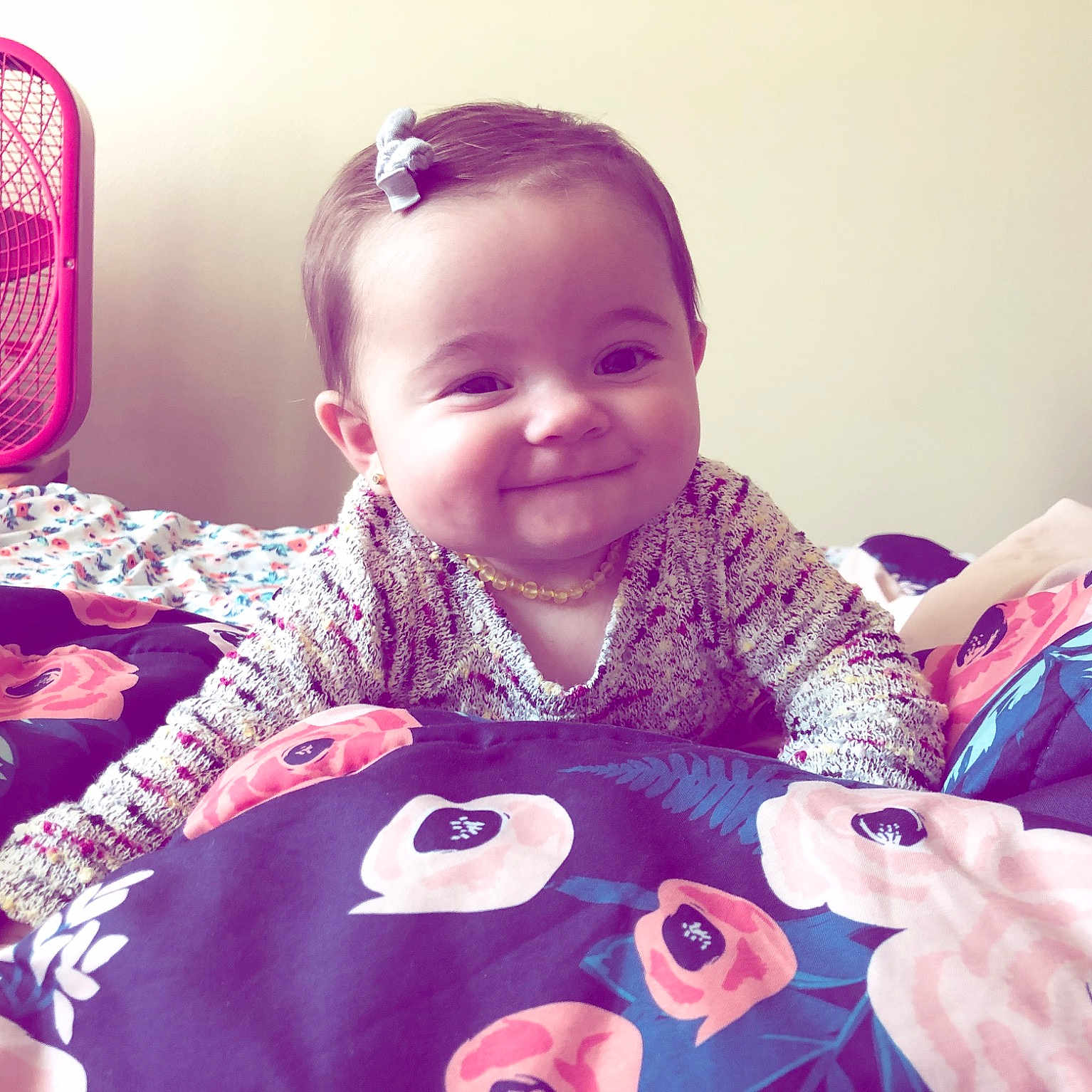 Peighton is registered to the contest to win money with this photo: child, cool, day, fun, girl, happiness, infant, joy, magenta, person, pink, product, purple, skin, smile, textile, toddler, violet