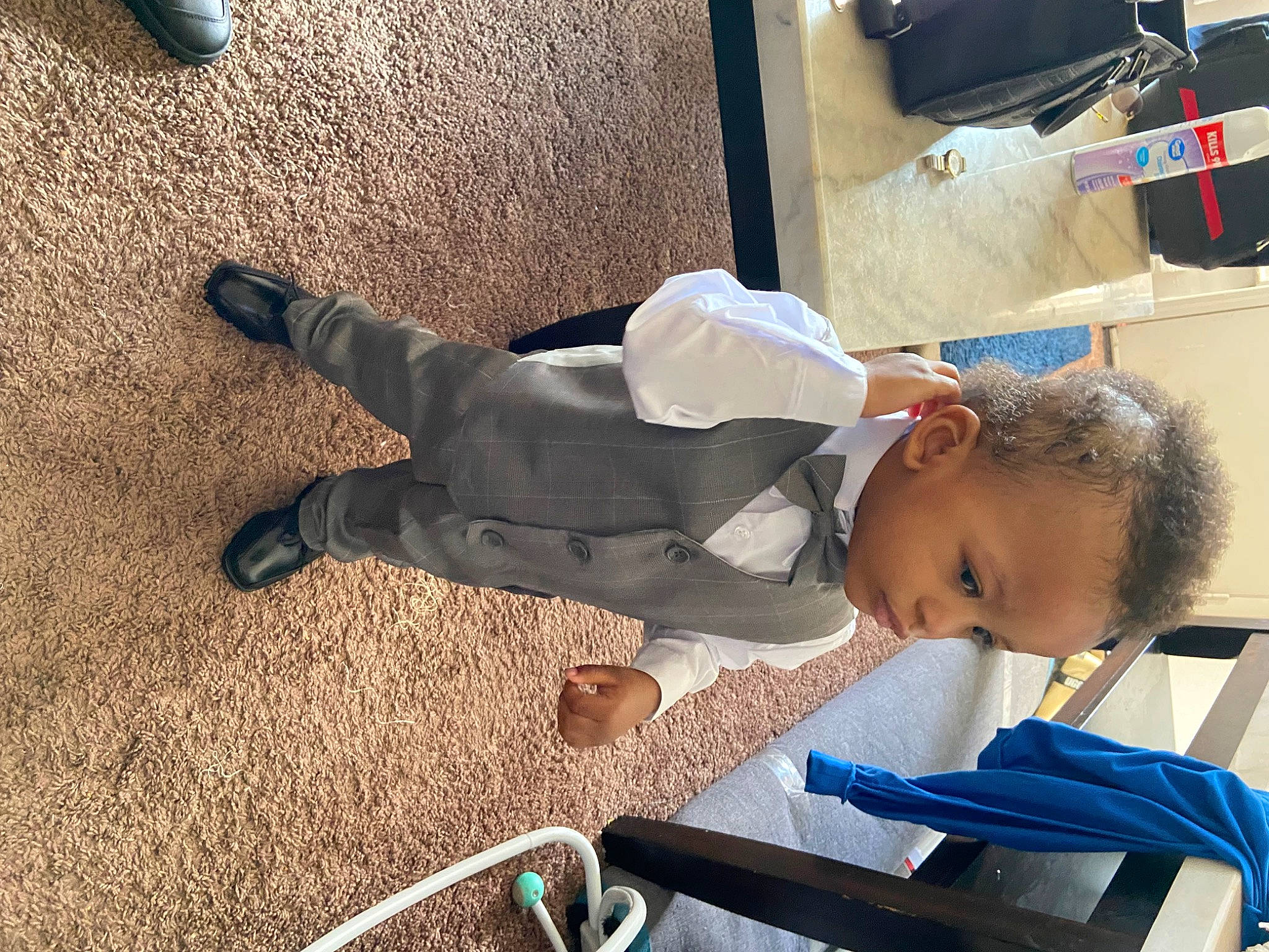 Kameron is registered to the contest to win money with this photo: child, comfort, elbow, electric_blue, flooring, knee, person, toddler, walking_shoe