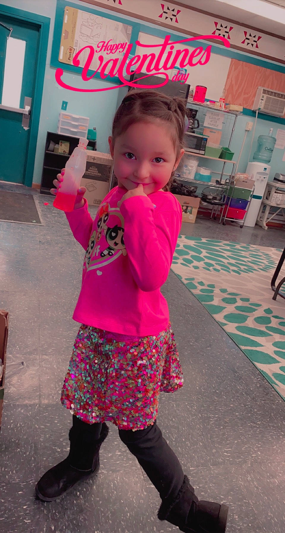 Kenzlie joined the competition — help win amazing prizes! baby_toddler_clothing, chair, child, cool, costume, fashion_accessory, fun, hairstyle, happy, joy, leggings, logo, magenta, pattern, person, pink, recreation, sleeve, smile, toddler