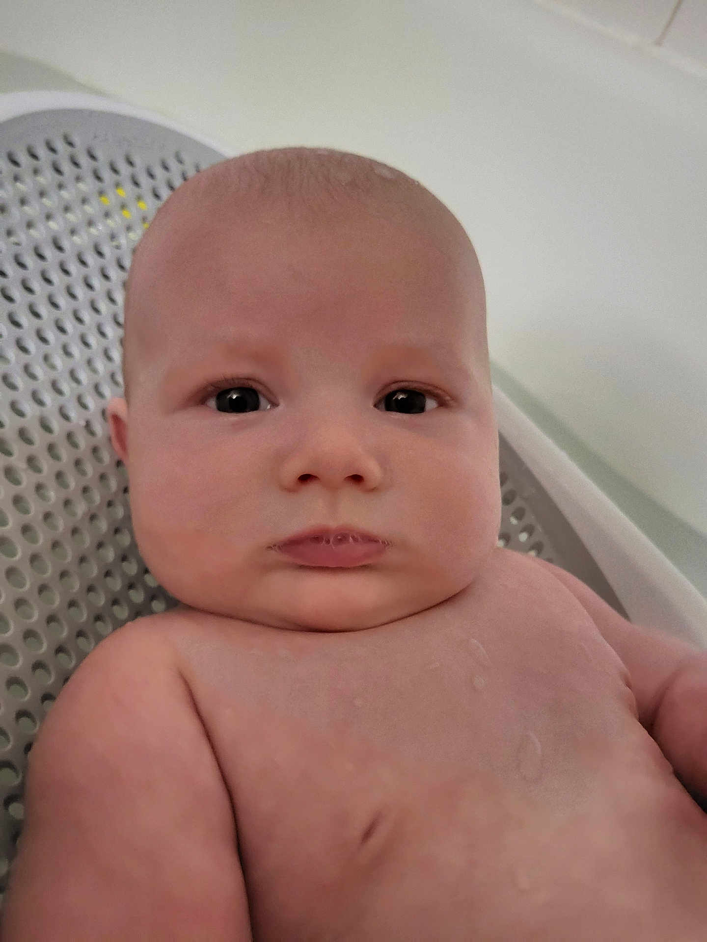 Devin is registered to the contest to win money with this photo: baby, infant, face, skin, expression, eyes, shoulders, chest, sitting, chair, plastic, indoor, portrait, closeup, child, young, cute, human, person, head