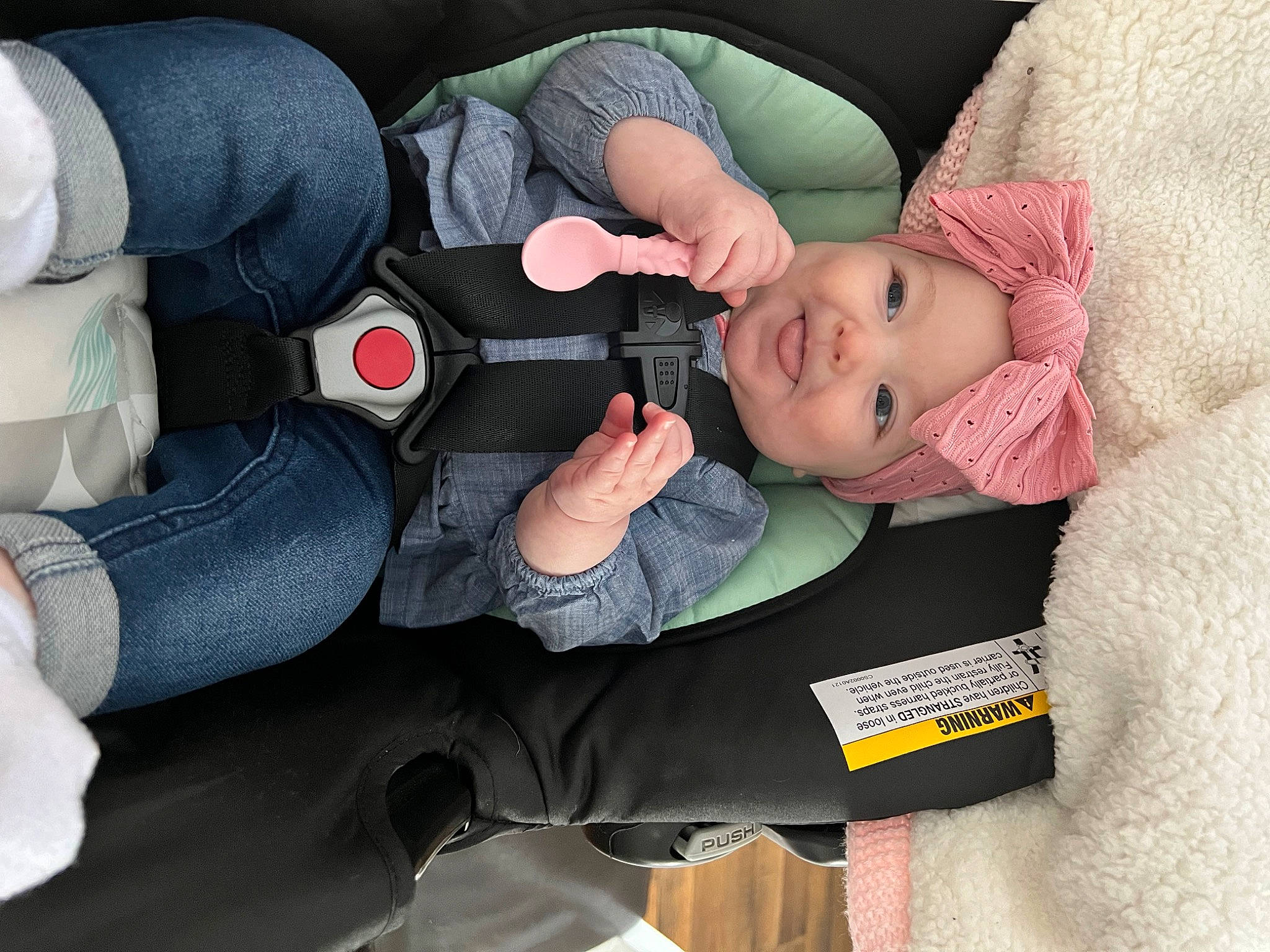 Elliott is registered to the contest to win money with this photo: auto_part, baby, baby_carriage, baby_in_car_seat, baby_products, baby_toddler_clothing, car_seat, car_seat_cover, carmine, child, comfort, elbow, finger, headwear, lap, nail, person, sitting, sleeve, toddler