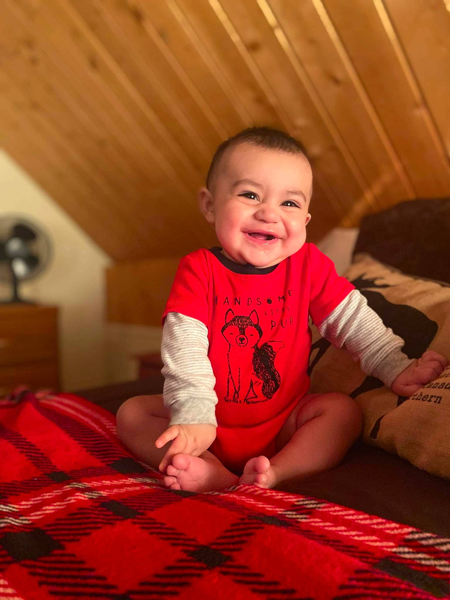 Christian joined the competition — help win amazing prizes! arm, baby, baby_toddler_clothing, comfort, eye, face, flash_photography, flooring, fun, happy, head, joy, person, plaid, red, skin, sleeve, smile, t_shirt, tartan