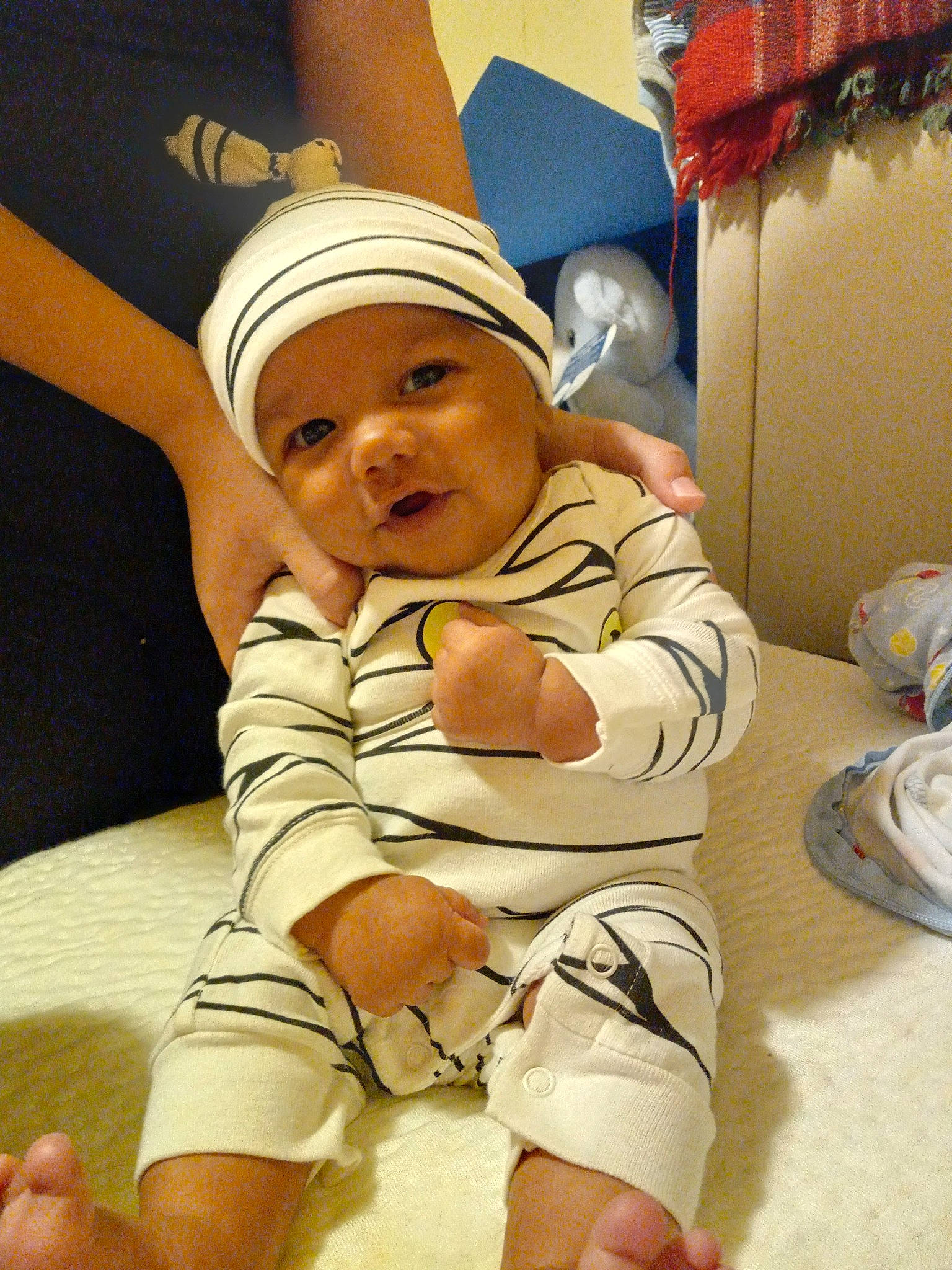 Kendrick joined the competition — help win amazing prizes! baby, baby_toddler_clothing, cap, cheek, comfort, elbow, finger, fun, gesture, happy, headwear, human_body, knee, leg, mouth, person, skin, sleeve, smile, thigh