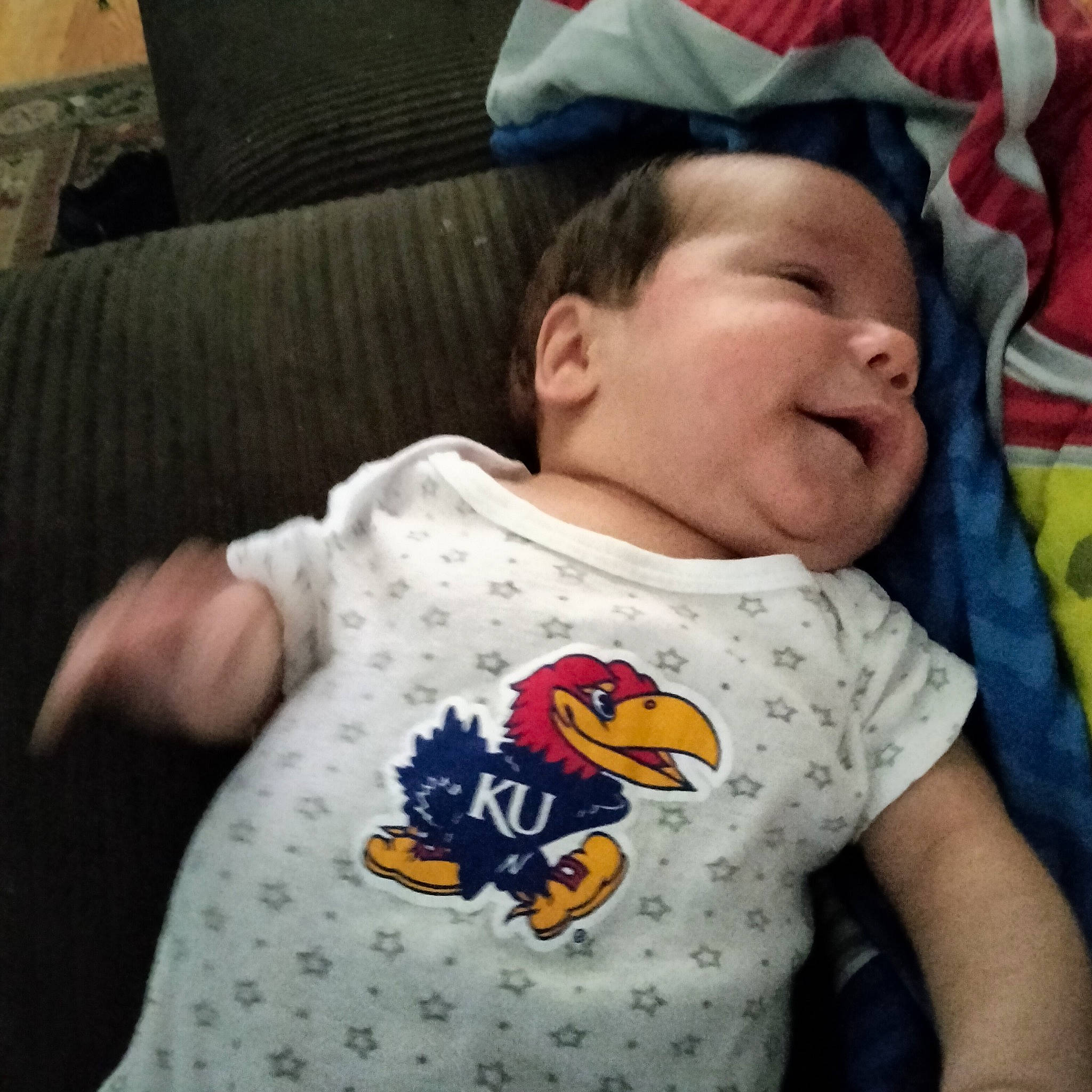 Waylen joined the competition — help win amazing prizes! baby, baby_products, baby_sleeping, baby_toddler_clothing, bird, cheek, child, cloud, comfort, face, happy, head, infant_bodysuit, linens, mouth, nose, person, sleeve, t_shirt, textile