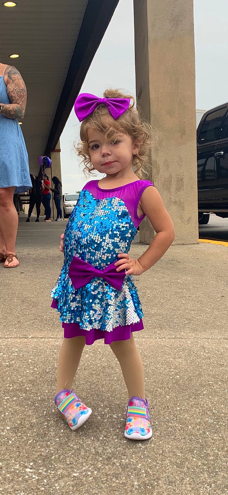 Cameryn is registered to the contest to win money with this photo: azure, blue, clothing, day_dress, dress, electric_blue, fun, hairstyle, happy, leg, magenta, person, pink, purple, shoe, shoulder, street_fashion, thigh, toddler, violet