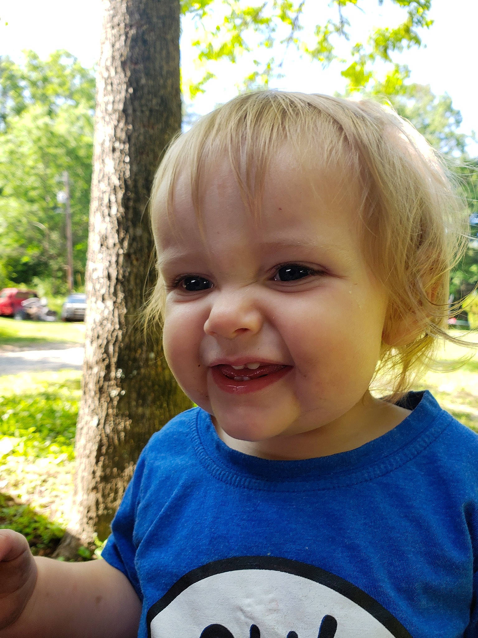 Letty joined the competition — help win amazing prizes! baby, blond, cheek, child, eye, face, facial_expression, grass, hair, happy, head, laugh, person, photography, play, skin, smile, summer, toddler, tree